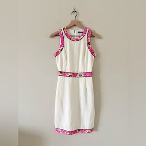 NWT Pim + Larkin Sleeveless Sheath Dress in White with Pink Floral Trim Size S